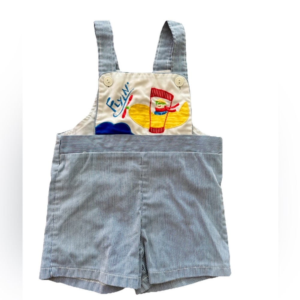Pete’s Jeans By Good Lad Blue & white Striped Boys Plane‎ Themed Jumper, VTG, 2T